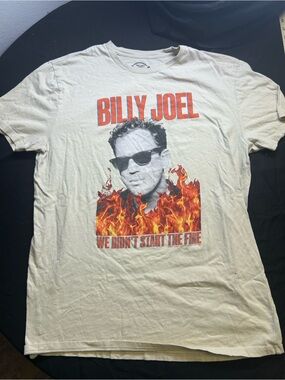 Lee White Billy Joel Graphic Tee with Orange Flames “”We Didn’t Start the Fire”